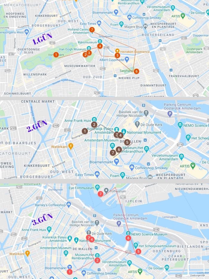 Amsterdam Gezilecek Yerler Haritası