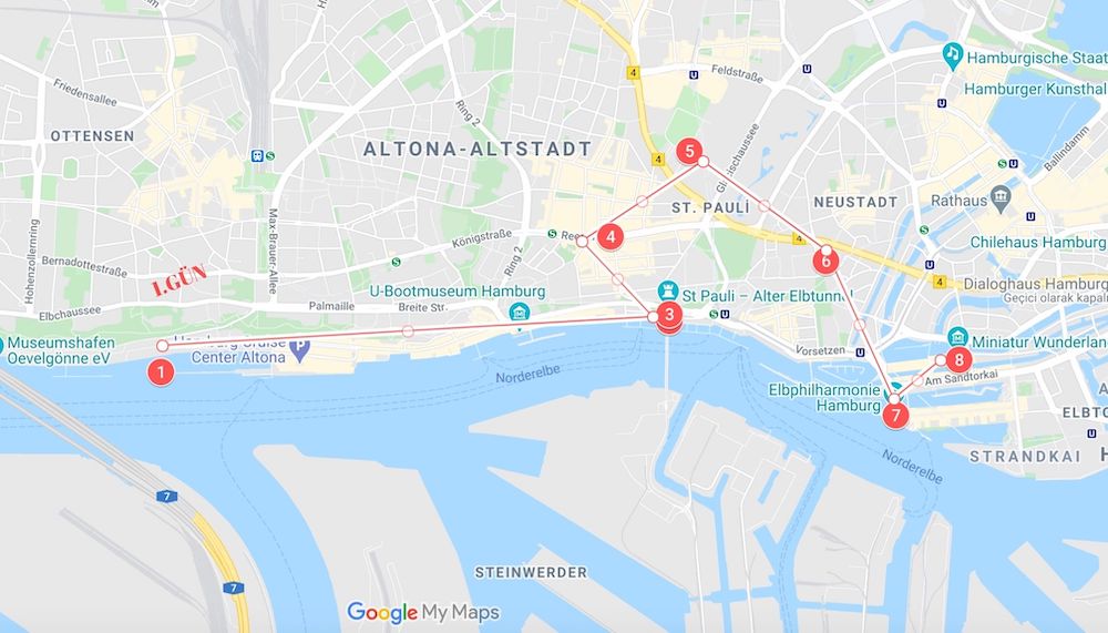 Hamburg Gezilecek Yerler Haritası