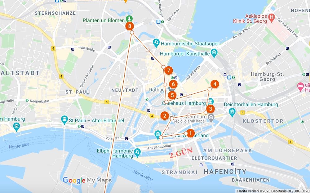 Hamburg Gezilecek Yerler Haritası