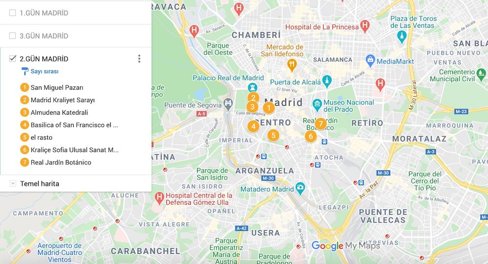 Madrid gezilecek yerler haritası