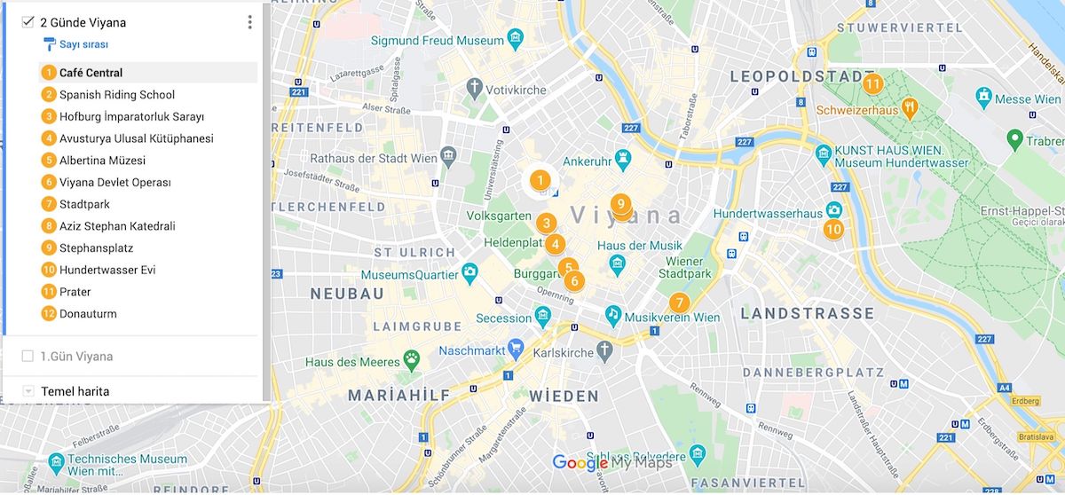 Viyana Gezilecek Yerler Haritası
