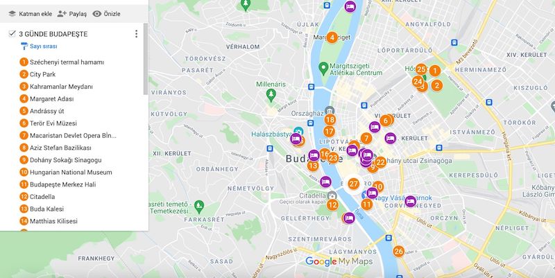 Budapeşte de Gezilecek Yerler Haritası