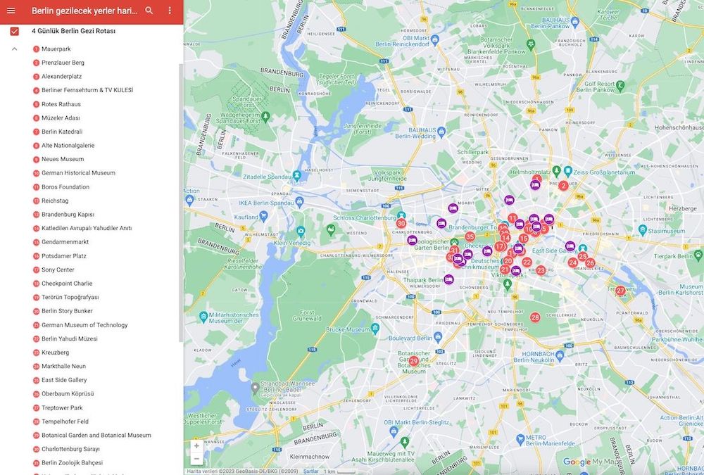 Berlin Gezilecek Yerler Haritası