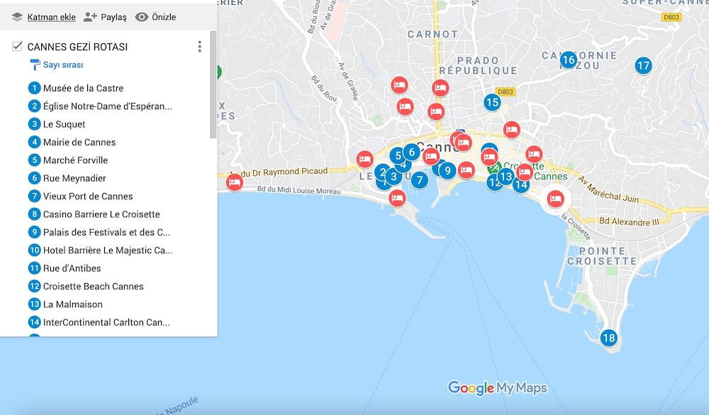 Cannes gezilecek yerler haritası