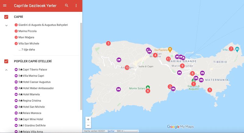 Capri Adası Gezilecek Yerler Haritası