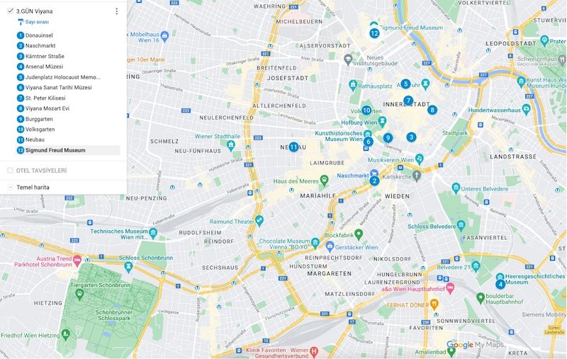 Viyana da gezilecek yerler haritası