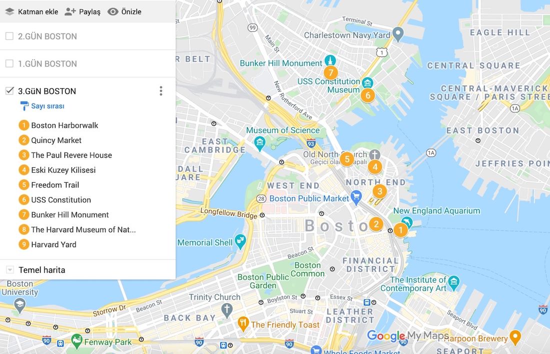 Boston Gezilecek Yerler Haritası