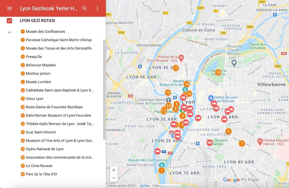 Lyon gezilecek yerler haritası