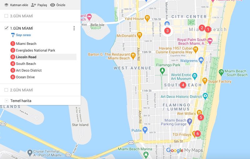 Miami Gezilecek Yerler Haritası