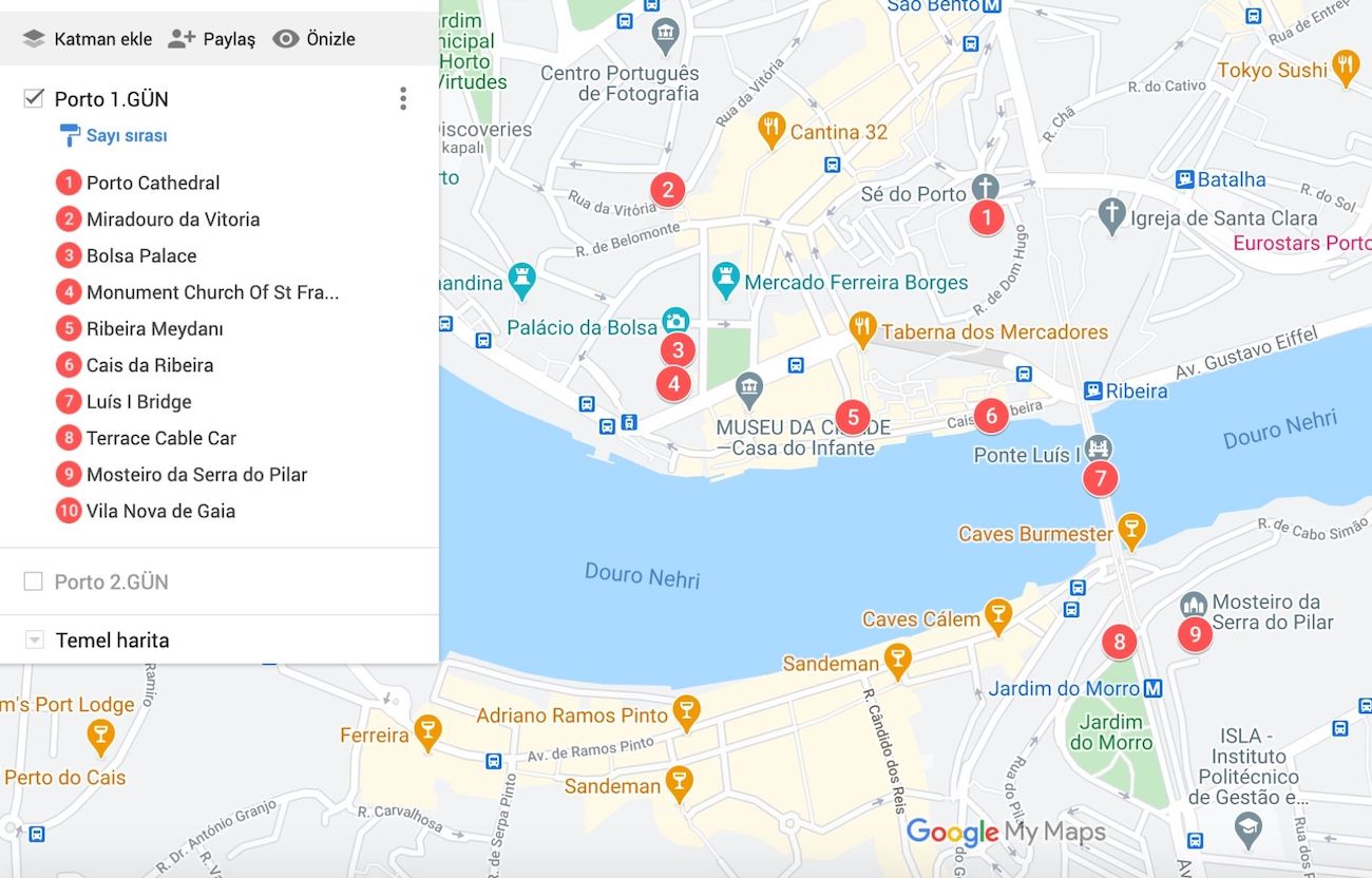 Porto da Gezilecek Yerler Haritası