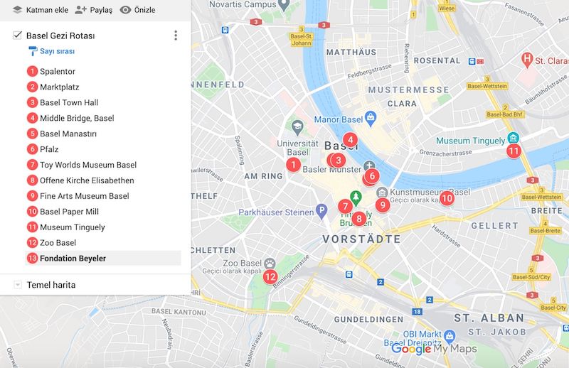 Basel Gezilecek Yerler Haritası