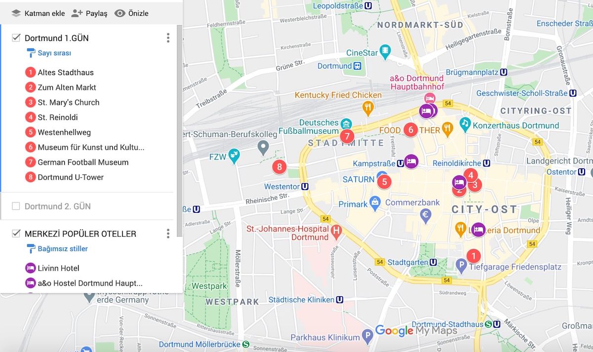 Dortmund Gezilecek Yerler Haritası