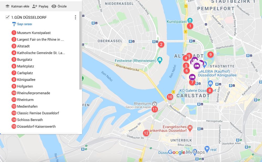 Düsseldorf Gezilecek Yerler Haritası