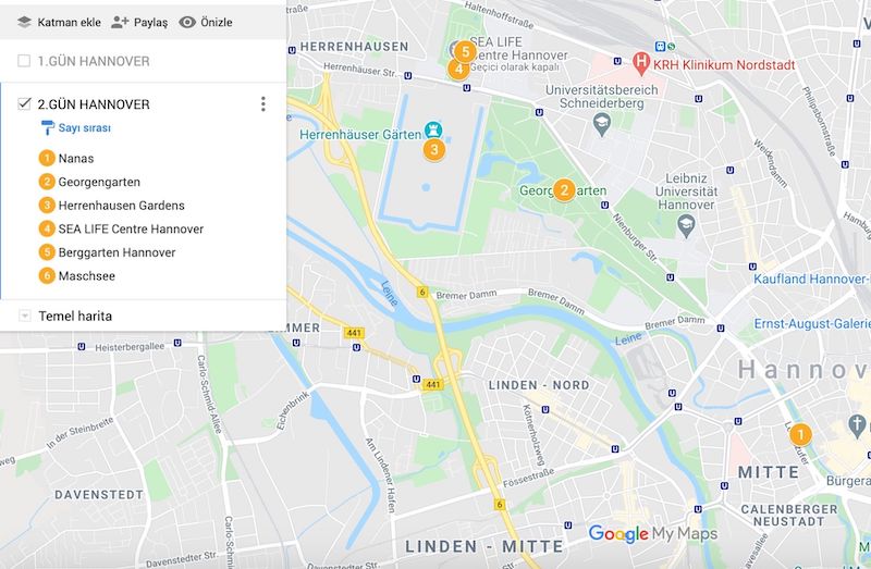 Hannover de Gezilecek Yerler Haritası