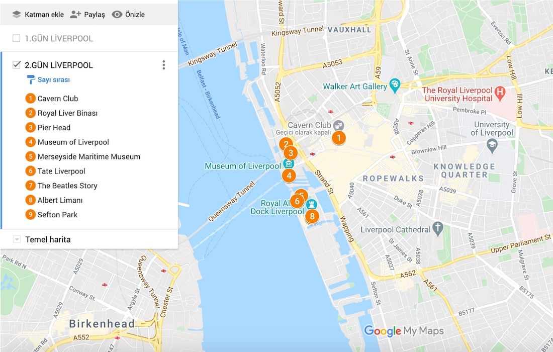 Liverpool da Gezilecek Yerler Haritası