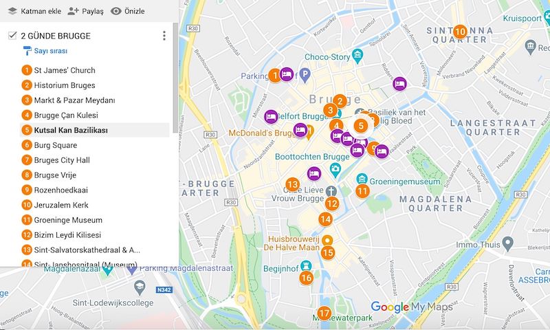 Brugge de Gezilecek Yerler Haritası