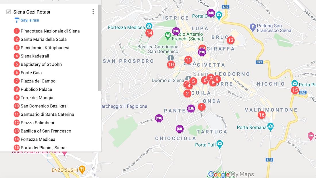 Siena Gezilecek Yerler Haritası