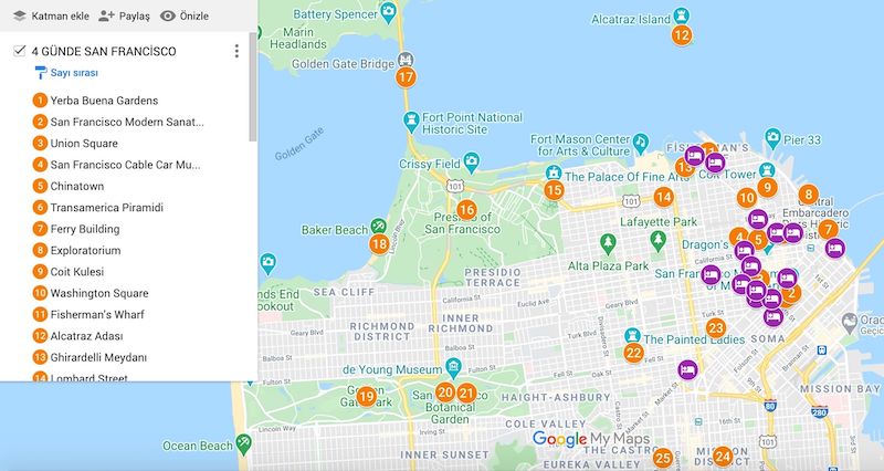 San Francisco da Gezilecek Yerler Haritası