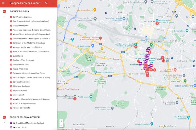Bologna'da Gezilecek Yerler Haritası