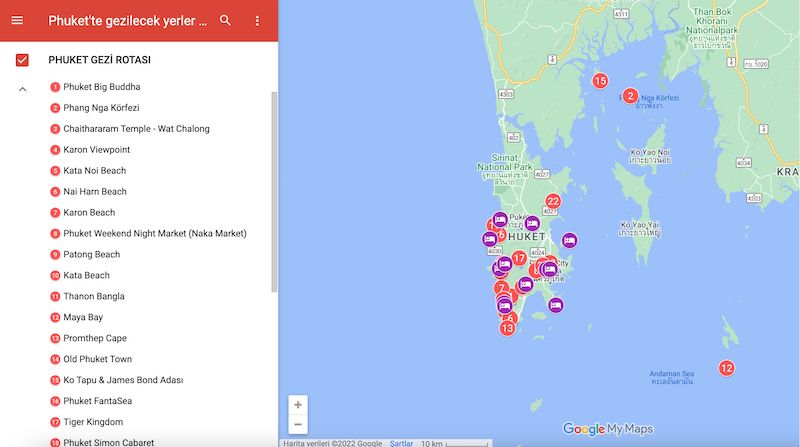 Phuket te gezilecek yerler haritası